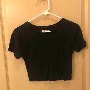 Black Textured Hollister Crop Top